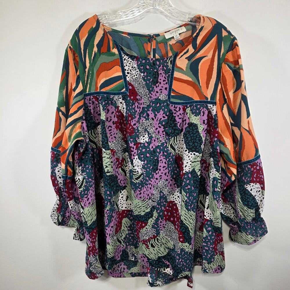 Umgee USA Boutique Blouse Mixed Animal Print Leopard Cheetah Print Size 2XL